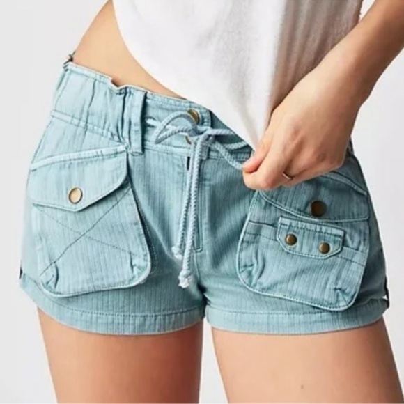 New Free People Waimea Slouchy Low Rise Shorts Blue Large